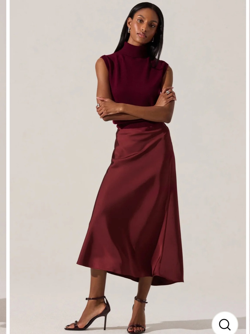 NWT ASTR The Label Windey Satin Burgundy Skirt Size L